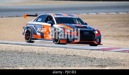 Monterey, CA, USA. 08 Sep, 2018. A. #74 Fahrer Rodrigo Verkauf/Kuno Wittmer Kampf um die Stellung Aus drehen, 5 während die kontinentalen Monterey Grand Prix IMSA Continental Tire Sports Car Challenge Rennen an Weathertech Raceway Laguna Seca in Monterey, CA Thurman James/CSM/Alamy leben Nachrichten Stockfoto