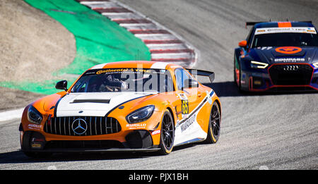 Monterey, CA, USA. 08 Sep, 2018. #65 A. Treiber Tim Probert/Brent Mosing führen den Satz durch den Korkenzieher während der Continental Monterey Grand Prix IMSA Continental Tire Sports Car Challenge Rennen an Weathertech Raceway Laguna Seca in Monterey, CA Thurman James/CSM/Alamy leben Nachrichten Stockfoto