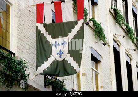 Heraldische Fahnen im Zentrum von Leuven (Belgien, 10/07/2003) Stockfoto