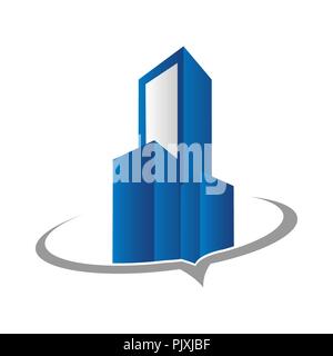 Immobilien logo Konzept, Illustration, Gebäude Logo im klassischen grafischen Stil, Citysearch logo, abstrakt Vector Logo von Gebäuden, Wolkenkratzer logo, Ve Stock Vektor