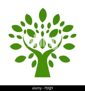 Bio-Logo. Blätter in der hand Logo. Natürliche produkte Logo. Kosmetik-Symbol. Spa-Logo. Beauty Salon Logo. Grüne Blätter treibt, Logo. Yoga logo Stock Vektor