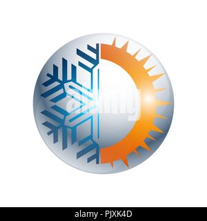 Gang heiße und kalte runde Zeichen Logo. Temperaturausgleich Symbol. Sun und Schneeflocke Linienstil Symbole mit roten und blauen Teile des Kreises. Klima Wetter l Stock Vektor