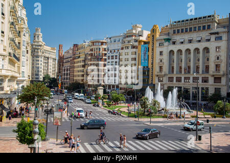 Plaza del Ayuntamiento, dem Platz vor dem Rathaus im Stadtzentrum von Valencia, Spanien Stockfoto