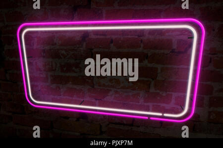 Neon Hintergrund Licht Rahmen auf der Wand. Elektrische Rechtecke und Sterne auf Wand Konzept 3D-Abbildung. Retro Style videomontage Hintergrund. Stockfoto