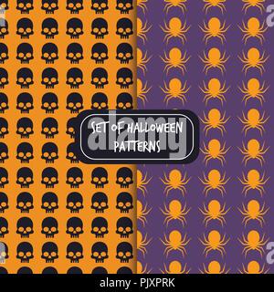 Satz von Halloween Muster Hintergründe skull spider Vektor Stock Vektor