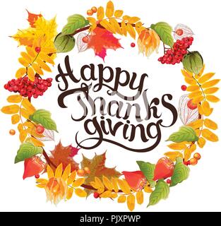 happy Thanksgiving Karte mit dekorativen Kranz. farbenfrohes Design. Vektor-illustration Stock Vektor