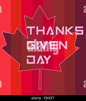 Maple Leaf und eine Inschrift mit Danksagung für Kanada in roten Tönen Stock Vektor