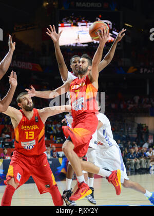 Juan Carlos Navarro (Spanien) zählen ein layup gegen Frankreich. Basketball Word Cup 2014 Stockfoto