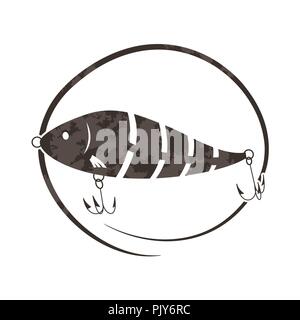 Angeln. Wobbler Köder für Fische. Schwarz-weiss Logo. Vector Illustration. Stock Vektor