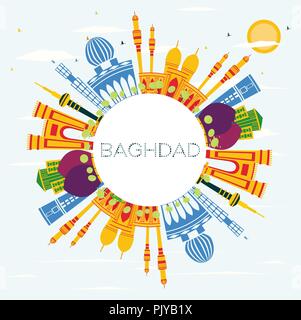 Bagdad Irak Skyline der Stadt mit Gebäuden, blauer Himmel und Kopieren. Vector Illustration. Stock Vektor