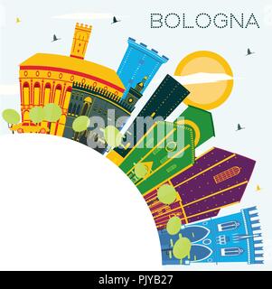 Bologna Italien City Skyline mit Farbe Gebäude, blauer Himmel und Kopieren. Vector Illustration. Stock Vektor