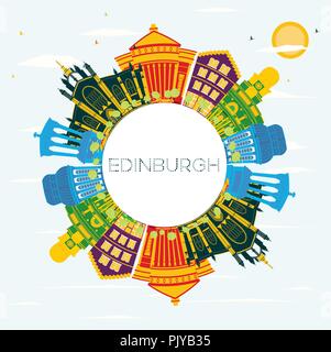 Edinburgh Schottland Skyline der Stadt mit Gebäuden, blauer Himmel und Kopieren. Vector Illustration. Stock Vektor