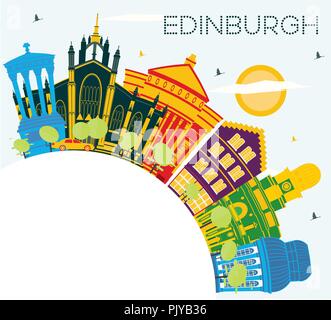 Edinburgh Schottland Skyline der Stadt mit Gebäuden, blauer Himmel und Kopieren. Vector Illustration. Stock Vektor