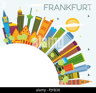 Frankfurt Skyline der Stadt mit Gebäuden, blauer Himmel und Kopieren. Vector Illustration. Stock Vektor