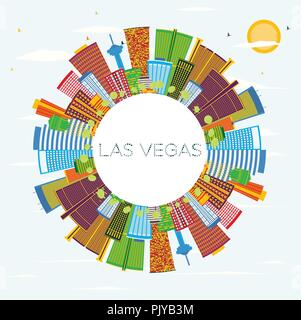 Las Vegas City Skyline mit Farbe Gebäude, blauer Himmel und Kopieren. Vector Illustration. Stock Vektor