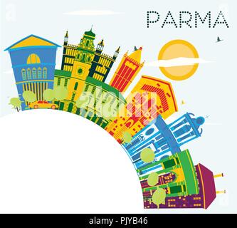 Parma Italien City Skyline mit Farbe Gebäude, blauer Himmel und Kopieren. Vector Illustration. Stock Vektor