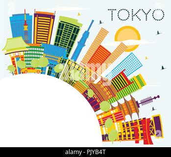 Tokyo Japan Skyline der Stadt mit Gebäuden, blauer Himmel und Kopieren. Vector Illustration. Stock Vektor