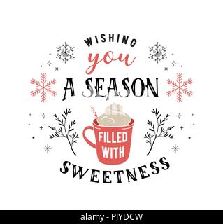 Im skandinavischen Stil, einfache und stilvolle Frohe Weihnachten Grußkarten mit Hand gezeichnete Elemente, Zitate, Beschriftung Stock Vektor