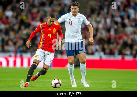 London, Großbritannien. 08 Sep, 2018. Rodrigo Moreno von Spanien und Harry Maguire von England während der UEFA-Nation-Liga, Gruppe 4, Liga ein Spiel zwischen England und Spanien im Wembley Stadion, London, England am 8. September 2018. 8. Sep 2018. Foto von salvio Calabrese Quelle: AFP 7/ZUMA Draht/Alamy Live News Credit: ZUMA Press, Inc./Alamy leben Nachrichten Stockfoto