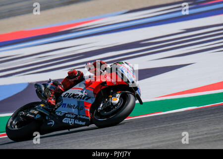 Misano, Italien. 9. September 2018. 99 Jorge Lorenzo aus Spanien, Ducati Team, Ducati Desmosedici GP18, Gran Premio Octo di San Marino e della Riviera di Rimini, während der Sonntag Rennen am Marco Simoncelli World Circuit für die 13. Runde der MotoGP-Weltmeisterschaft, die vom 7. bis zum 9. September Quelle: AFP 7/ZUMA Draht/Alamy leben Nachrichten Stockfoto