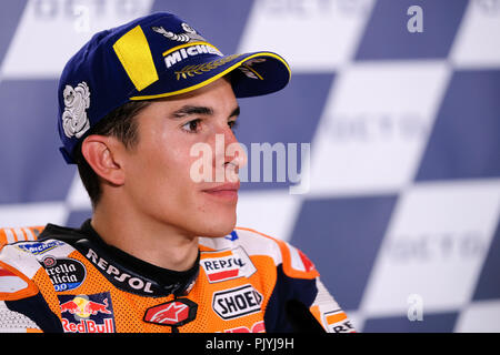 Misano, Italien. 9. September 2018. 93 MARC MARQUEZ aus Spanien, HRC Repsol Honda Team, Honda RC 213 V, Gran Premio Octo di San Marino e della Riviera di Rimini, während der Sonntag Pressekonferenz auf der Marco Simoncelli World Circuit für die 13. Runde der MotoGP-Weltmeisterschaft, die vom 7. bis zum 9. September Quelle: AFP 7/ZUMA Draht/Alamy leben Nachrichten Stockfoto