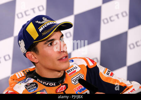 Misano, Italien. 9. September 2018. 93 MARC MARQUEZ aus Spanien, HRC Repsol Honda Team, Honda RC 213 V, Gran Premio Octo di San Marino e della Riviera di Rimini, während der Sonntag Pressekonferenz auf der Marco Simoncelli World Circuit für die 13. Runde der MotoGP-Weltmeisterschaft, die vom 7. bis zum 9. September Quelle: AFP 7/ZUMA Draht/Alamy leben Nachrichten Stockfoto