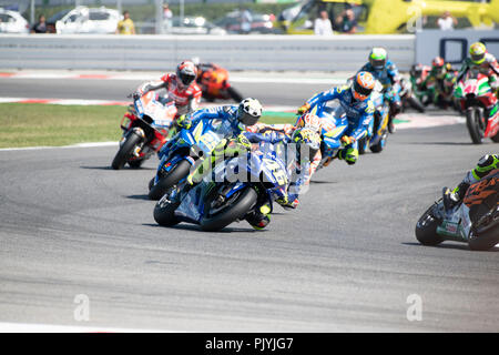 Misano, Italien. 09 Sep, 2018. 46 Valentino ROSSI ITA Movistar Yamaha Yamaha MotoGP Rennen MOTOGP am Misano World Circuit ÒMarco SimoncelliÓ, Italien 13. Runde der MotoGP-WM Gran Premio Octo di San Marino e della Riviera di Rimini, 07-09, 2018 in Misano Italien Credit: Fabio Averna/Alamy leben Nachrichten Stockfoto