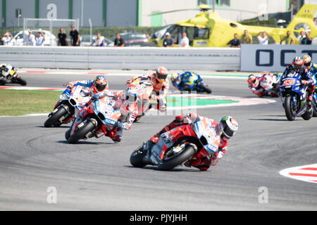 Misano, Italien. 09 Sep, 2018. Start rennen MOTOGP am Misano World Circuit ÒMarco SimoncelliÓ, Italien 13. Runde der MotoGP-WM Gran Premio Octo di San Marino e della Riviera di Rimini, 07-09, 2018 in Misano Italien Credit: Fabio Averna/Alamy leben Nachrichten Stockfoto