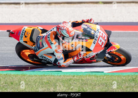 Misano, Italien. 09 Sep, 2018. 93 Marc Marquez SPA Repsol Honda Team Honda MOTOGP Rennen an der Misano World Circuit ÒMarco SimoncelliÓ, Italien 13. Runde der MotoGP-WM Gran Premio Octo di San Marino e della Riviera di Rimini, 07-09, 2018 in Misano Italien Credit: Fabio Averna/Alamy leben Nachrichten Stockfoto