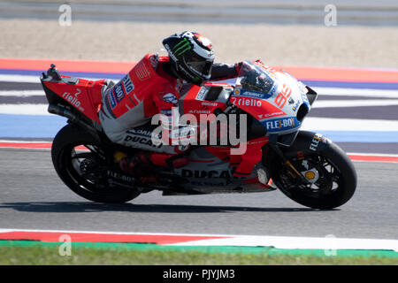 Misano, Italien. 09 Sep, 2018. 99 Jorge Lorenzo SPA Ducati Team Ducati MOTOGP-Rennen in Misano World Circuit ÒMarco SimoncelliÓ, Italien 13. Runde der MotoGP-WM Gran Premio Octo di San Marino e della Riviera di Rimini, 07-09, 2018 in Misano Italien Credit: Fabio Averna/Alamy leben Nachrichten Stockfoto