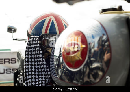 Brighton, UK. 9. September 2018 Die jährliche Ace Cafe Brighton Burn up, wo Biker im Ace Cafe in London Sammeln und Reisen nach Brighton. Andrew Steven Graham/Alamy leben Nachrichten Stockfoto