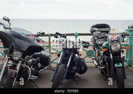 Brighton, UK. 9. September 2018 Die jährliche Ace Cafe Brighton Burn up, wo Biker im Ace Cafe in London Sammeln und Reisen nach Brighton. Andrew Steven Graham/Alamy leben Nachrichten Stockfoto