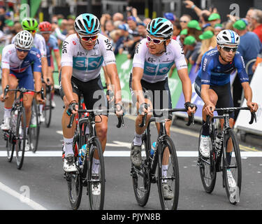 London, Großbritannien. 9. September 2018. Chris Froome und Geraint Thomas von Team Sky während OVO Energy Tour 2018 von Großbritannien - Etappe 8: Die Londoner Bühne am Sonntag, September 09, 2018, LONDON, England: Credit: Taka Wu/Alamy leben Nachrichten Stockfoto