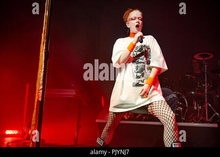 Manchester, Großbritannien. 9. September 2018. Shirley Manson, Duke Erikson, Steve Marker und Butch Vig der Band Garbage führen an der Manchester Academy, Manchester 09/09/2018 Credit: Gary Mather/Alamy leben Nachrichten Stockfoto