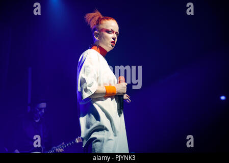 Manchester, Großbritannien. 9. September 2018. Shirley Manson, Duke Erikson, Steve Marker und Butch Vig der Band Garbage führen an der Manchester Academy, Manchester 09/09/2018 Credit: Gary Mather/Alamy leben Nachrichten Stockfoto