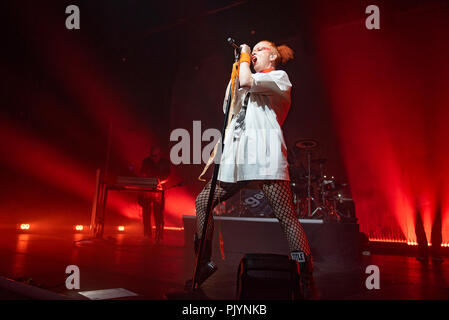 Manchester, Großbritannien. 9. September 2018. Shirley Manson, Duke Erikson, Steve Marker und Butch Vig der Band Garbage führen an der Manchester Academy, Manchester 09/09/2018 Credit: Gary Mather/Alamy leben Nachrichten Stockfoto