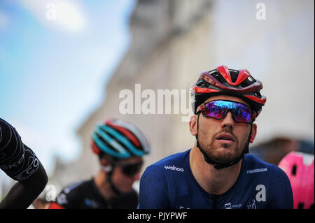 Regents Street, London, UK, 9. September 2018. Die Tour von Großbritannien, Stadium 8 der Londoner Bühne. Patrick Bevin, BMC RACING TEAM sicherte sich die Punkte Jersey und viertens insgesamt am abschließenden Tag an der OVO Energie Tour durch Großbritannien. © David Rebhuhn/Alamy leben Nachrichten Stockfoto