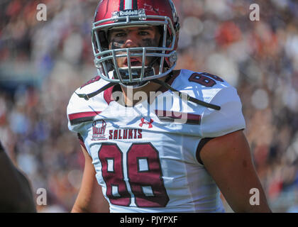 Oxford, MS, USA. 08 Sep, 2018. SIU DE Travis Pickert (88), während der NCAA DI Spiel an - Vaught Hemingway Stadium in Oxford, MS. Ole Fräulein besiegt SIU, 76-41. Kevin Langley/CSM/Alamy leben Nachrichten Stockfoto