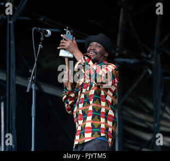 Die Londoner Astrobeat Orchestra auf der Hauptbühne am OnBlackheath Music Festival, Lewisham, London Stockfoto