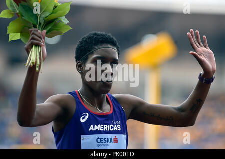 Ostrava, Tschechische Republik. 9 Sep, 2018. Runner Janieve Russell (Team Amerika, Jamaika) ist während der iaaf Continental Cup 2018 in Ostrava in Ostrava, Tschechische Republik, am Sonntag, 9. September 2018 gesehen. Credit: Jaroslav Ozana/CTK Photo/Alamy leben Nachrichten Stockfoto