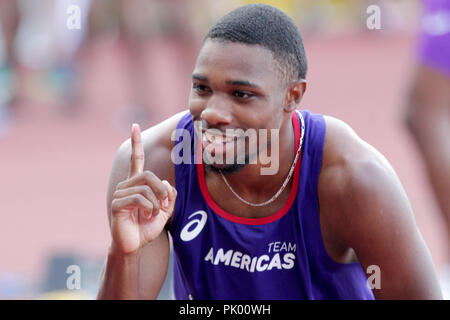 Ostrava, Tschechische Republik. 9 Sep, 2018. Sprinter Noah Lyles (Team Amerika; USA) während der iaaf Continental Cup 2018 in Ostrava, Ostrava, Tschechische Republik, am Sonntag, 9. September 2018. Credit: Petr Sznapka/CTK Photo/Alamy leben Nachrichten Stockfoto