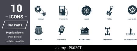 Auto Teile Symbole gesetzt. Premium Qualität symbol Collection. Auto Teile Icon Set einfache Elemente. Fertig in web design, Apps, Software zu verwenden, drucken Stock Vektor