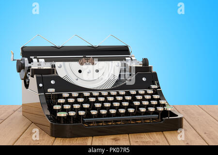 Retro Schreibmaschine auf dem hölzernen Tisch, 3D-Rendering Stockfoto