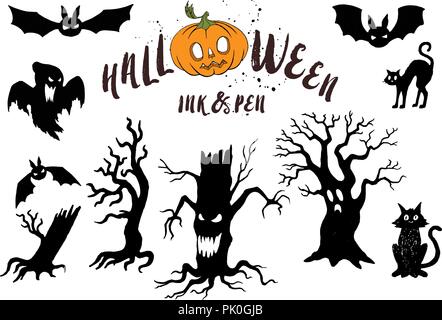 Halloween Party Vector Icons einstellen. Trick oder erschreckende Grafik behandeln. Halloween Party Feier. Kürbis Design. Stock Vektor