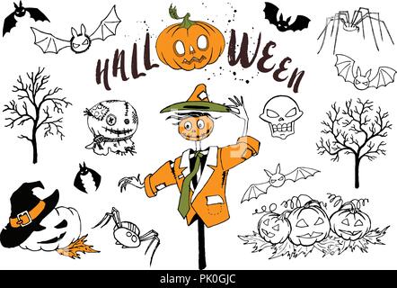 Halloween Party Vector Icons einstellen. Trick oder erschreckende Grafik behandeln. Halloween Party Feier. Kürbis Design. Stock Vektor