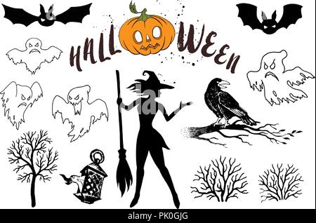 Halloween Party Vector Icons einstellen. Trick oder erschreckende Grafik behandeln. Halloween Party Feier. Kürbis Design. Stock Vektor