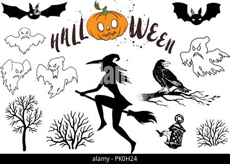 Halloween Party Vector Icons einstellen. Trick oder erschreckende Grafik behandeln. Halloween Party Feier. Kürbis Design. Stock Vektor