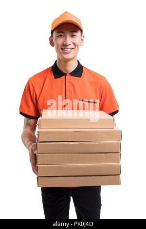 Fröhlichen Pizza Delivery person Stockfoto