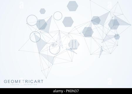 Geometrische abstrakte Hintergrund mit angeschlossenen Leitung und Punkten. Struktur Molekül und Kommunikation. Grosse Daten Visualisierung. Medizin, Technik, Wissenschaft Hintergrund. Vector Illustration Stock Vektor