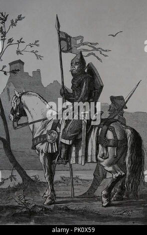 Ottonischen Dynastie. 10. bis 11. Jahrhundert. Deutschland. Reiterkrieger. Gravur der Germania, 1882. Stockfoto